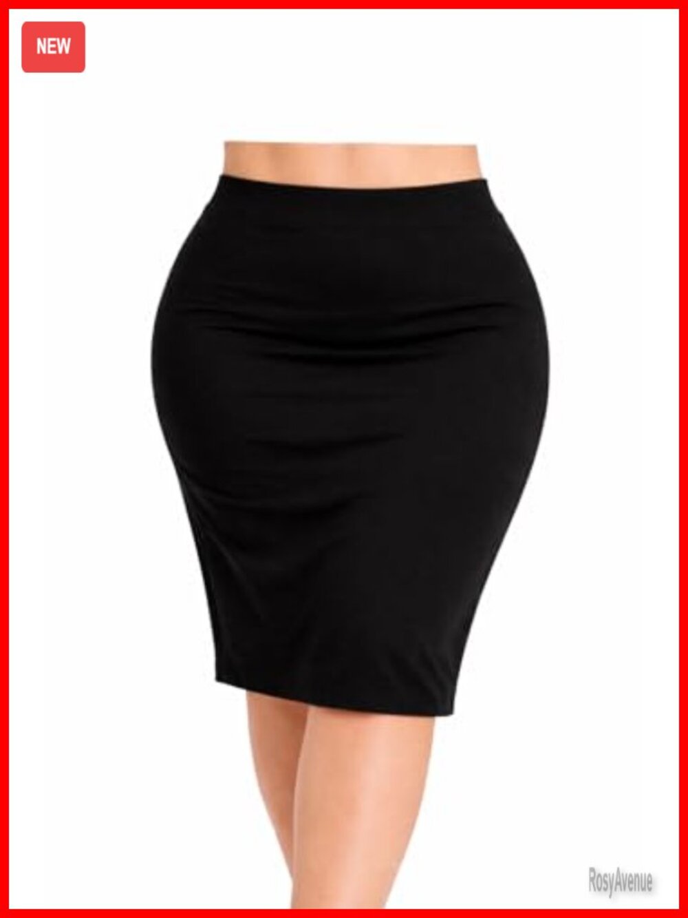 Plus Size Knee Length Cotton Spandex Pencil Skirt Pull-On